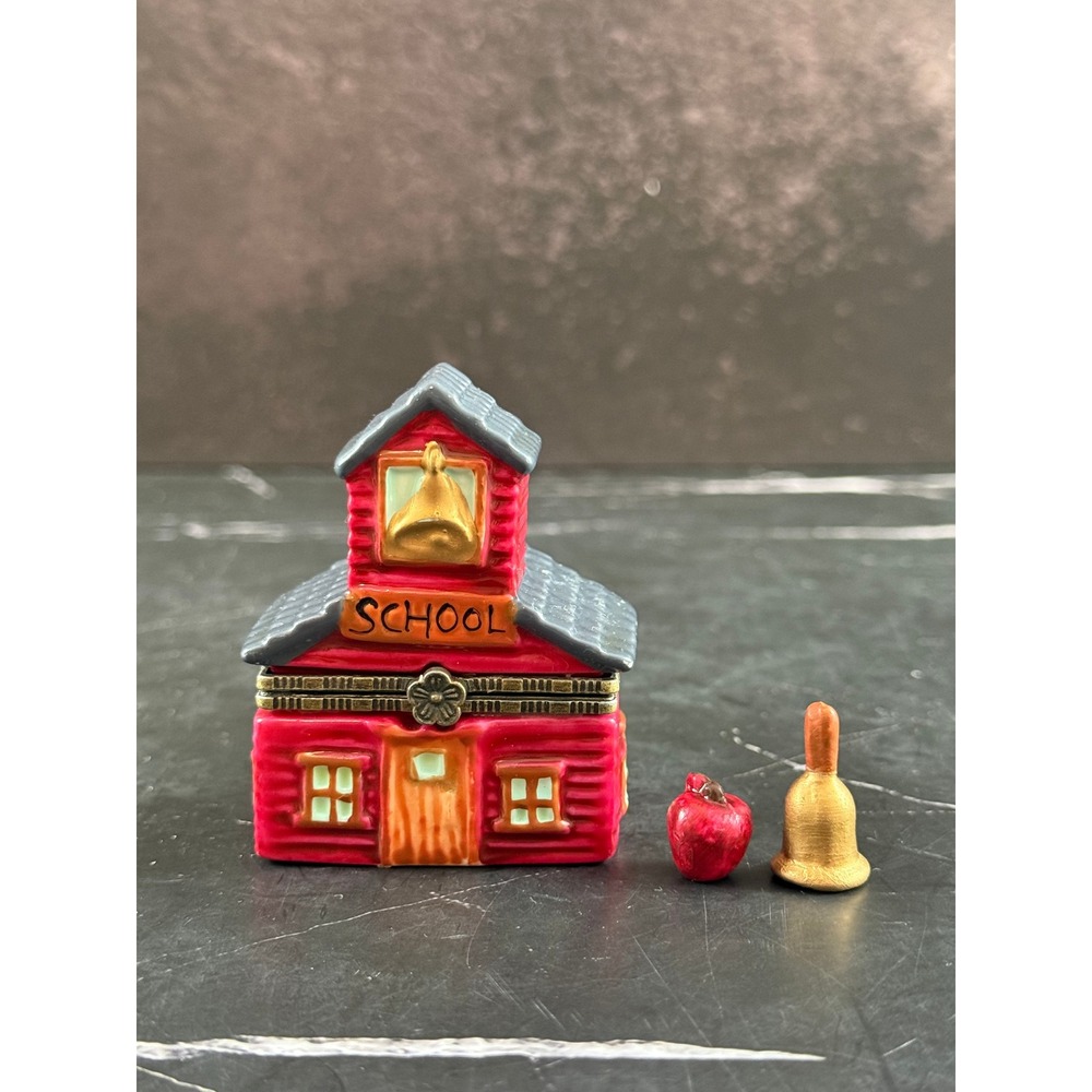 VTG Mini School Shaped Porcelain Hinged Trinket Box 1.3x2x3in